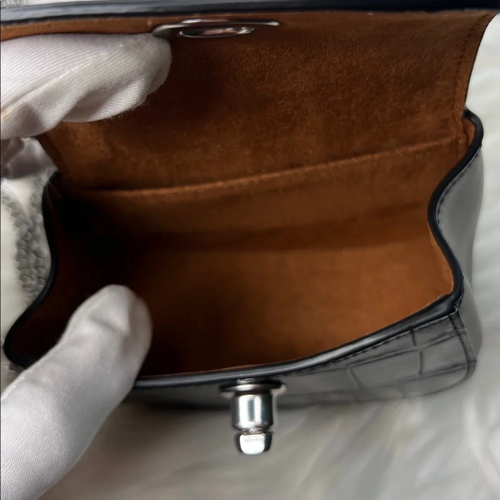 Coach Black Croc Embossed Turnlock Card Case Mini With Chain Bag Retail $228 NWT - Picture 10 of 17